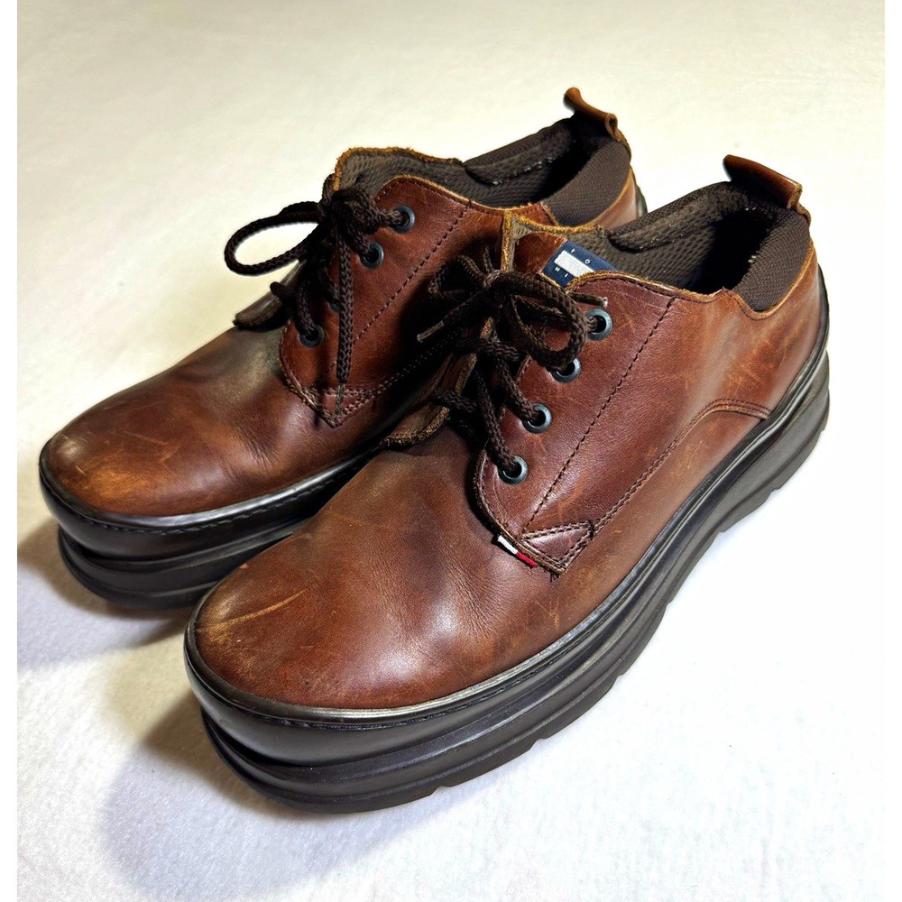 Tommy Hilfiger Brown Leather Shoes Men's 12M Chunky Lug Sole Platform Y2K M35129